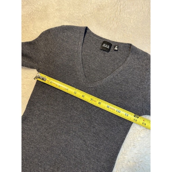 Saks 5th Ave Sweater black Label 100% Merino Wool Gray Rib Knit MINT - Picture 6 of 7